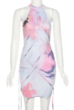 White Sexy Print Draw String Half A Turtleneck Pencil Skirt Dresses
