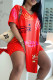 Red Fashion Casual Print Slit V Neck Short Sleeve Two Pieces