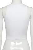 White Street Solid Hollowed Out Patchwork U Neck Tops