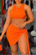 Orange Fashion Sexy Solid Bandage O Neck Sleeveless Two Pieces
