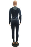 Black Elastic Fly Mid Solid pencil Pants Two-piece suit