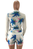 White Elastic Fly Mid Print Patchwork Straight shorts Two-piece suit