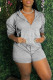 Grey Casual Solid Patchwork Hooded Collar Long Sleeve Two Pieces