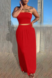 Red Casual Solid Patchwork Strapless Sleeveless Two Pieces