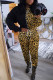 Brown Street Print Patchwork O Neck Long Sleeve Two Pieces