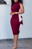 Blue Fashion Casual Solid Patchwork O Neck Sleeveless Dress