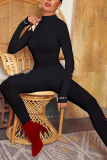 Grey Casual Solid Patchwork Turtleneck Skinny Jumpsuits