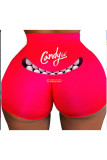 Red Blends Elastic Fly High Animal Prints Print Skinny shorts Bottoms