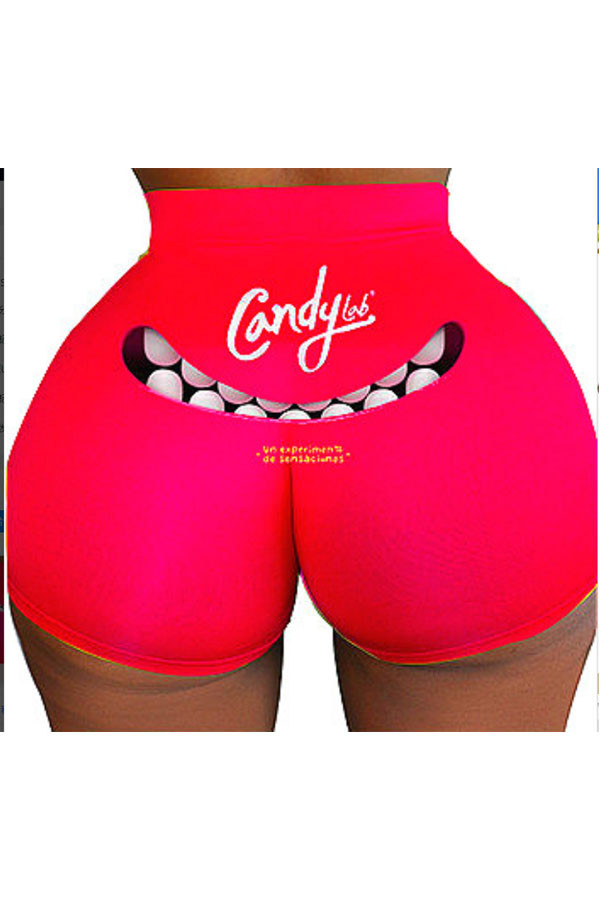 Red Blends Elastic Fly High Animal Prints Print Skinny shorts Bottoms