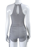 Grey Casual Solid Draped Milk. Sleeveless Hanging neck Jumpsuits