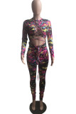 Pink Sexy Casual Print Bandage Hollowed Out Regular Jumpsuits