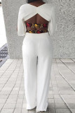 White Fashion Sexy Solid Patchwork Backless Long Sleeve Two Pieces