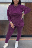 Purple Fashion Casual Solid Basic Long Sleeve Two Pieces