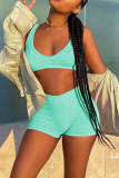 Pink Casual Sportswear Solid Basic U Neck Sleeveless Two Pieces