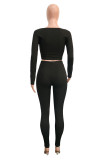 Pink Street Solid Patchwork Backless V Neck Long Sleeve Two Pieces