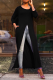 Black Casual Solid High Opening O Neck Straight Dresses