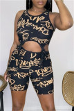 Red Fashion Casual Print Bandage Hollowed Out O Neck Sleeveless Two Pieces
