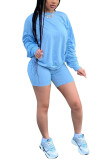Light Blue Fashion Casual adult Patchwork Solid Two Piece Suits Straight Long Sleeve Two Pieces