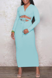 White Fashion Casual Solid Leopard Bandage Hollowed Out V Neck Long Sleeve Dresses