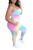 Pink Fashion street Print Patchwork Tie-dyed Sleeveless Wrapped Jumpsuits