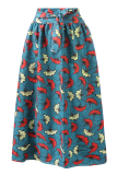 Red Blue Casual Print Split Joint Loose Mid Waist Straight Bottoms