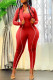 Red Fashion Casual Solid Basic O Neck Long Sleeve Two Pieces