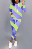 Pink Casual Striped Split Joint Hooded Collar Long Sleeve Two Pieces