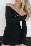 Green Sexy Solid Buckle Oblique Collar The MIDI Dress Dresses