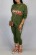 Ink Green Fashion Casual Print Basic O Neck Long Sleeve Two Pieces