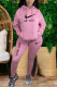 Pink Fashion Casual Embroidery Basic Hooded Collar Long Sleeve Two Pieces