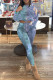 Blue Fashion Casual Print Tie-dye O Neck Long Sleeve Two Pieces