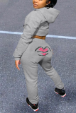 Red Sexy Print Letter Hooded Collar Long Sleeve Two Pieces