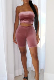 Red Bean Powder Casual Solid Patchwork Strapless Sleeveless Two Pieces