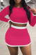 Deep Pink Sexy Casual Solid Patchwork O Neck Long Sleeve Two Pieces