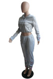 Silver Fashion Print Hooded Collar Long Sleeve Two Pieces