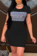 Black Fashion Casual Print Basic O Neck Short Sleeve Dress