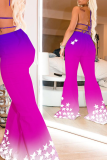 Purple Sexy Gradual Change Hollowed Out Cold Shoulder Boot Cut Jumpsuits