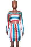 Multicolor Sexy Striped O Neck A Line Dresses