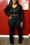 Yellow Sexy Solid Patchwork O Neck Long Sleeve Two Pieces