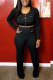 Black Sexy Solid Patchwork O Neck Long Sleeve Two Pieces