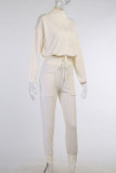 Apricot Casual Solid Patchwork O Neck Long Sleeve Two Pieces