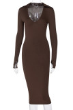 Red Sexy Solid Basic Turndown Collar Long Sleeve Dresses