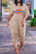 Apricot Fashion Casual Print Pocket V Neck Short Sleeve Regular Jumpsuits