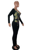 Red Fashion Casual Camouflage Print Patchwork U Neck Skinny Jumpsuits