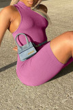 Rose Red Fashion Casual Solid Basic Turtleneck Sleeveless Skinny Romper