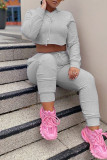 Grey Fashion Casual Solid Basic Hooded Collar Long Sleeve Two Pieces