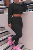 Grey Fashion Casual Solid Basic Hooded Collar Long Sleeve Two Pieces