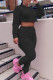 Black Fashion Casual Solid Basic Hooded Collar Long Sleeve Two Pieces