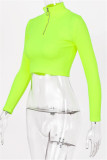 Rose Red Fashion Casual Solid Basic Zipper Collar Tops