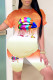 Orange Fashion Casual Gradual Change Lips Printed Basic O Neck Short Sleeve Two Pieces